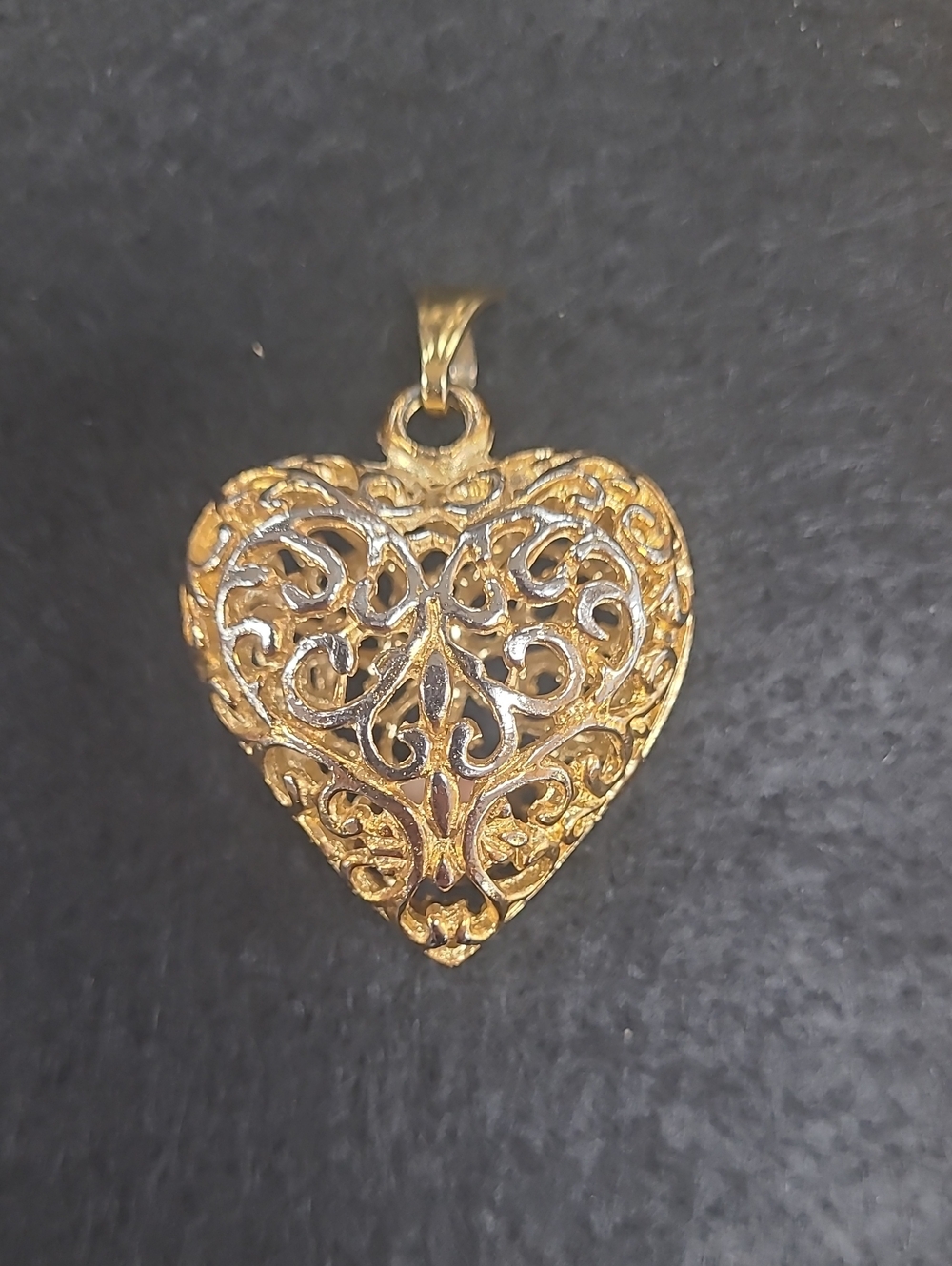 Gold Tone Filigree Puffy Heart Pendant